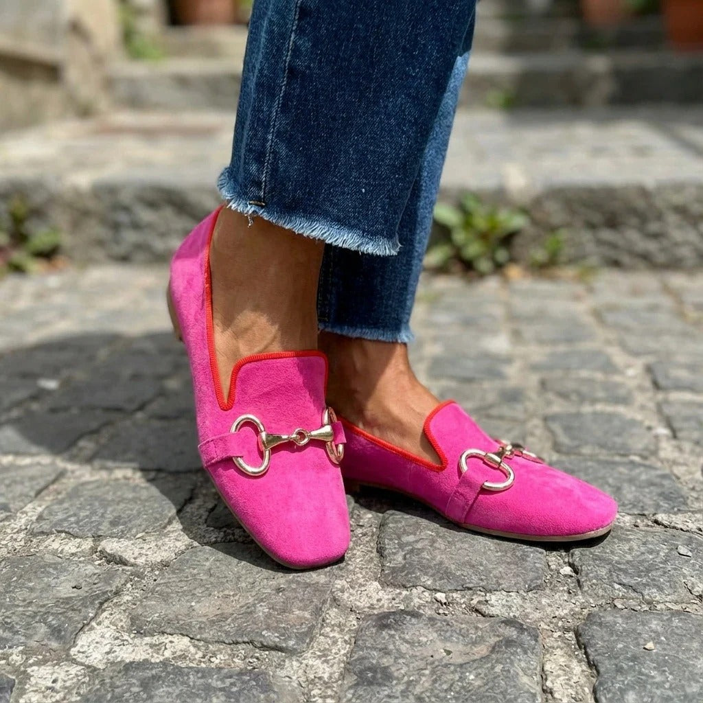 Women's Leather Loafers with Metal Detail Slip-On Shoes