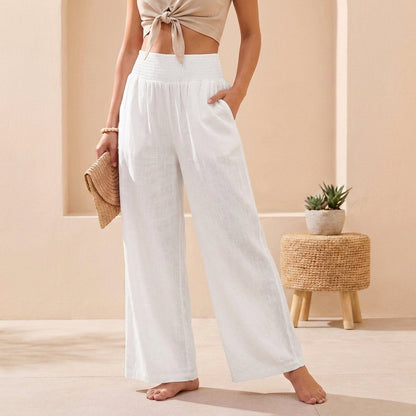 Alexandra Flowing Wide-Leg Pants with Smocked Waistband