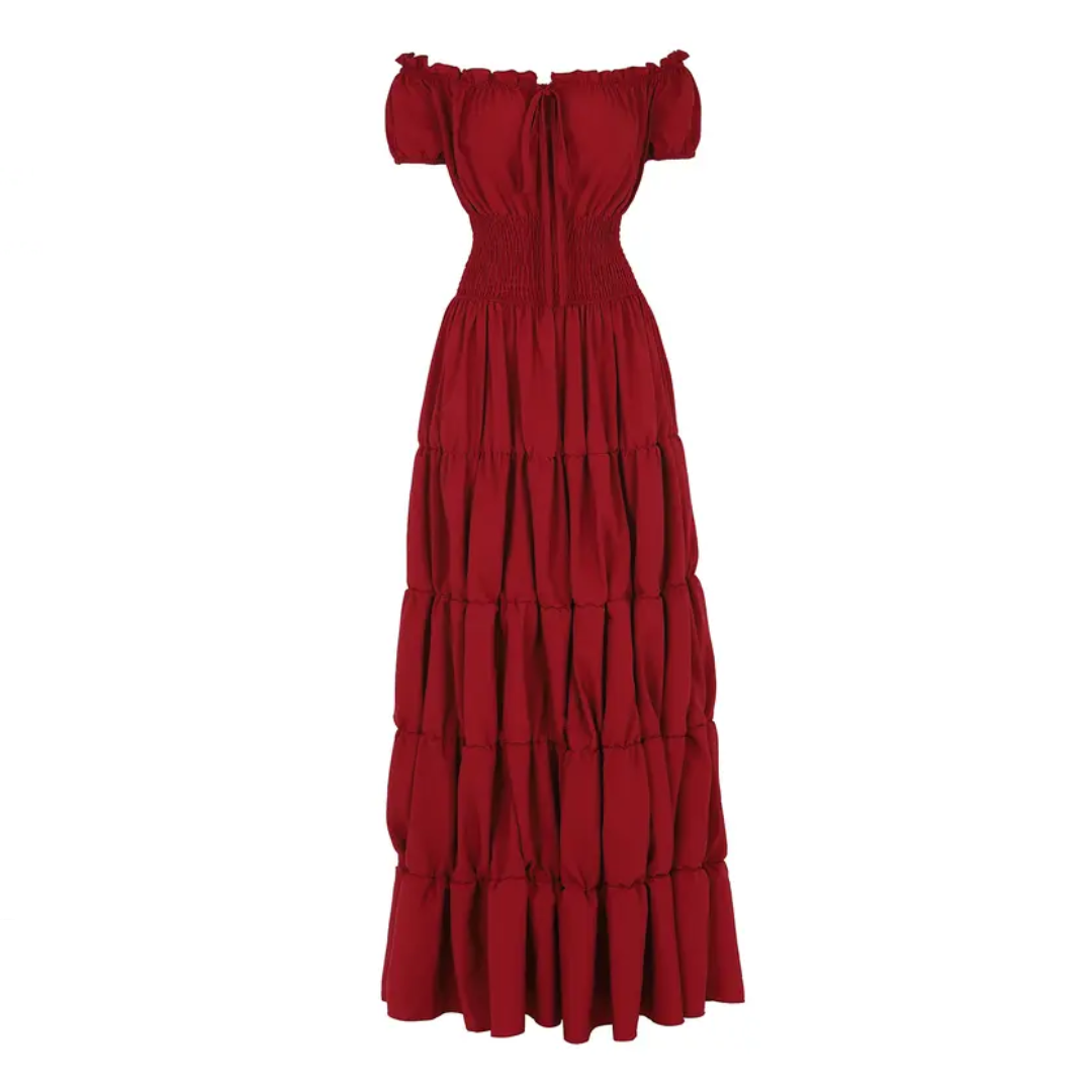 Margaret -  Women's Off-Shoulder Tiered Maxi Dress with Smocked Waist
