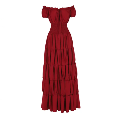 Margaret -  Women's Off-Shoulder Tiered Maxi Dress with Smocked Waist