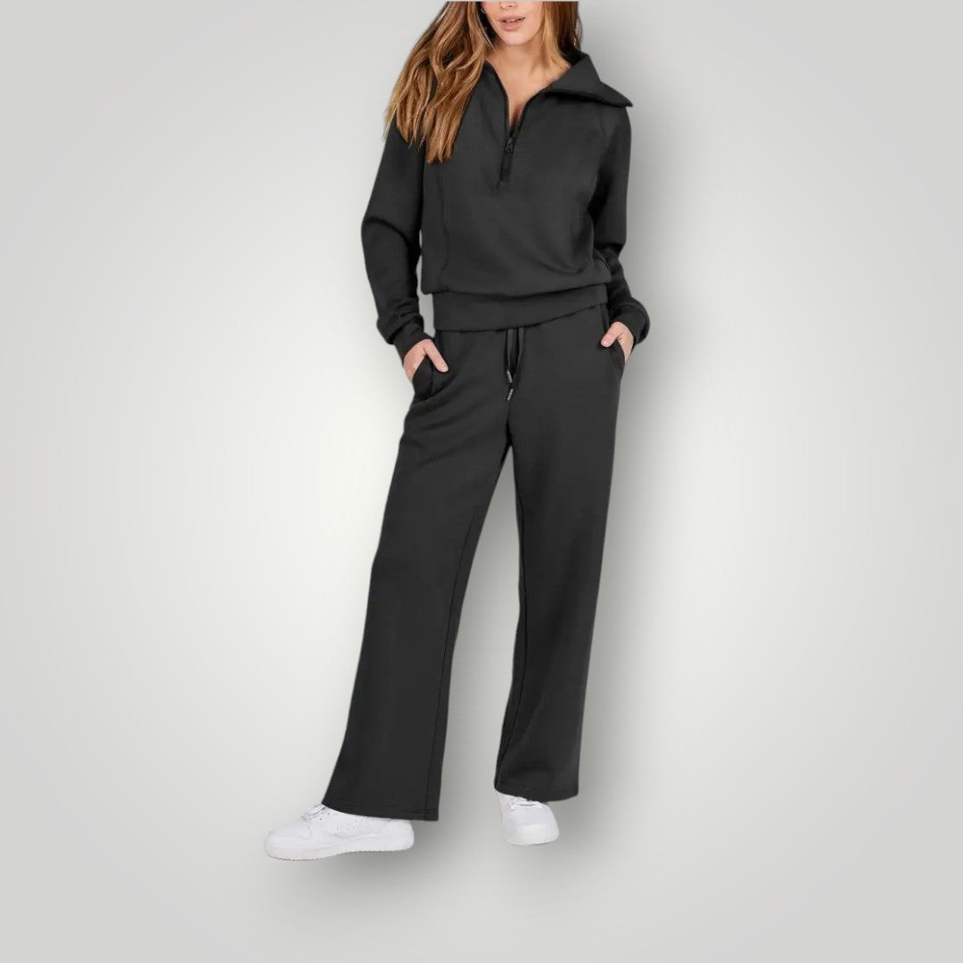 Women's Loungewear Set Half Zip Sweatshirt Wide Leg Pants