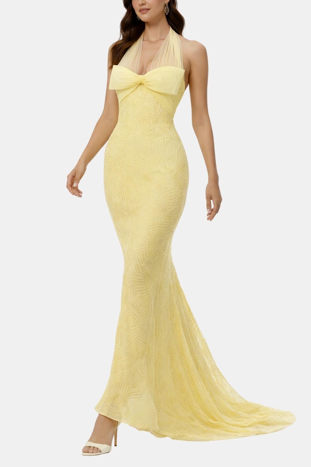 Winter - Halterneck Bow Embellished Long Dress