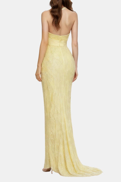 Winter - Halterneck Bow Embellished Long Dress
