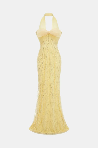 Winter - Halterneck Bow Embellished Long Dress