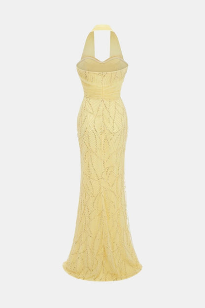 Winter - Halterneck Bow Embellished Long Dress