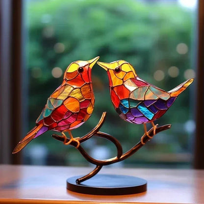 Tischlampe Vogel Buntglas Acryl – Handgefertigt mit warmem Licht