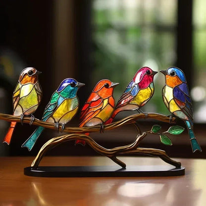 Tischlampe Vogel Buntglas Acryl – Handgefertigt mit warmem Licht
