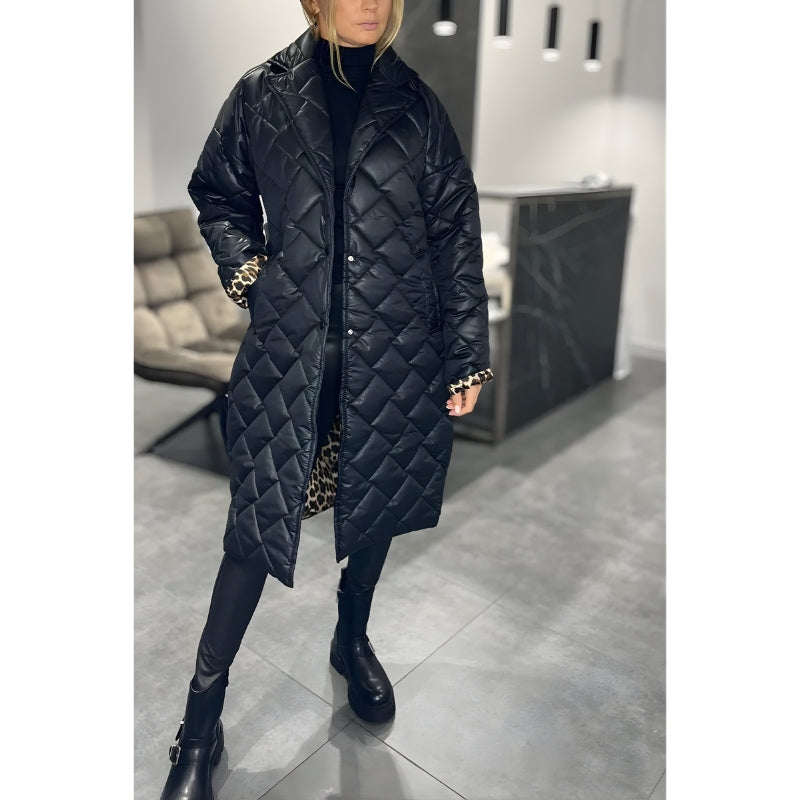 Women’s Long Quilted Coat with Snap Buttons