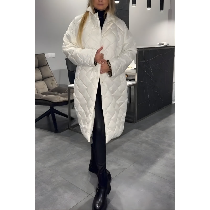 Women’s Long Quilted Coat with Snap Buttons