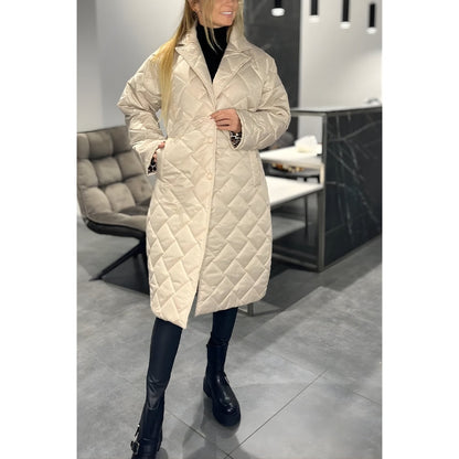 Women’s Long Quilted Coat with Snap Buttons