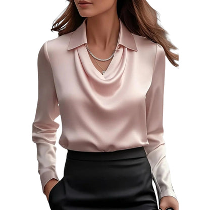 Women's Long Sleeve Draped Neck Blouse with Collar