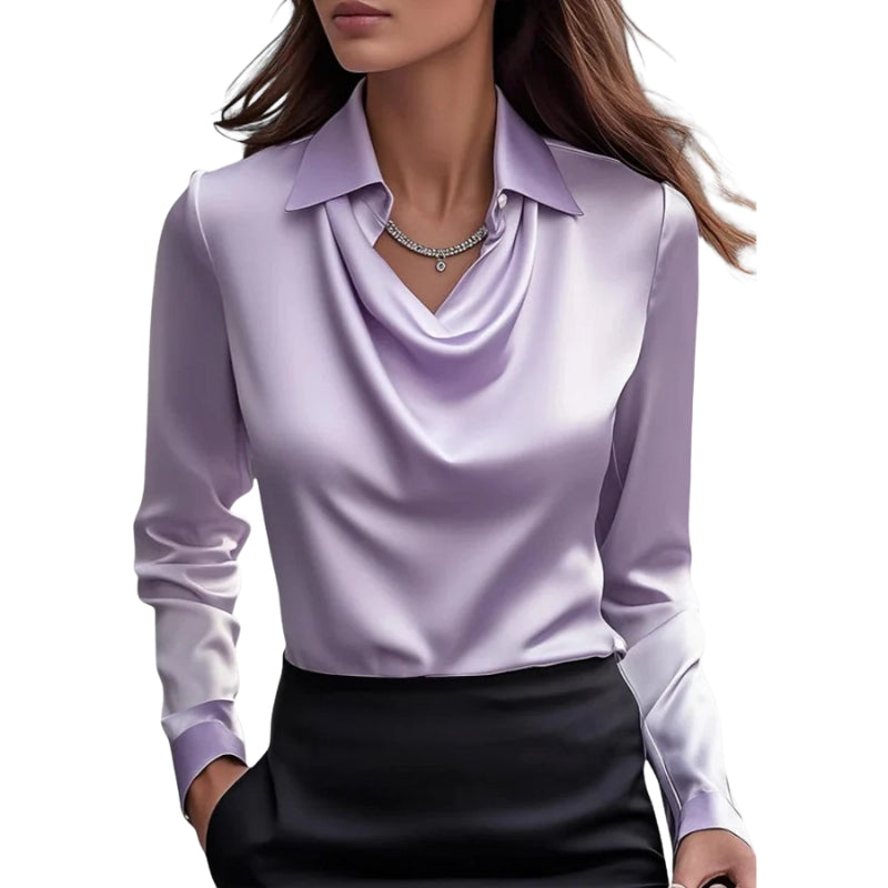Women's Long Sleeve Draped Neck Blouse with Collar