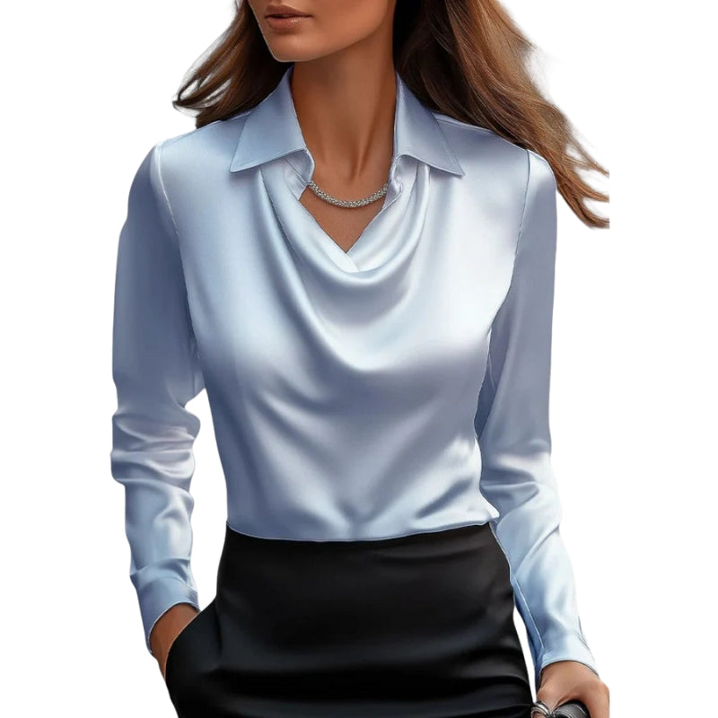Women's Long Sleeve Draped Neck Blouse with Collar