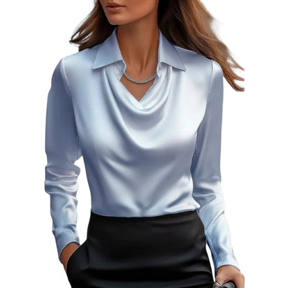 Women's Long Sleeve Draped Neck Blouse with Collar