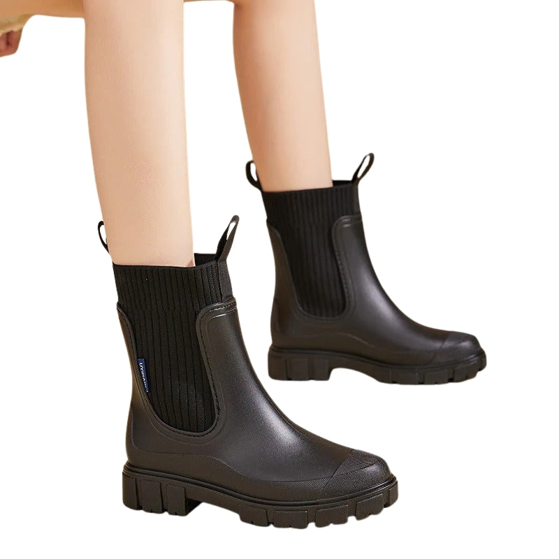 Women's Mid Calf Pull On Boots with Chunky Sole