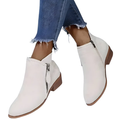 Women’s Suede Ankle Boots with Side Zip and Block Heel