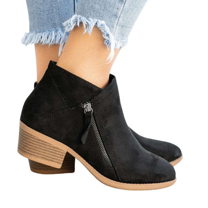 Women’s Suede Ankle Boots with Side Zip and Block Heel