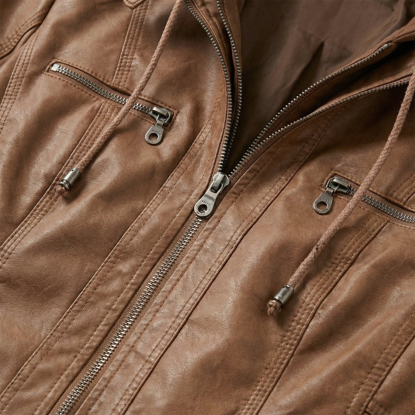 Women’s Biker Jacket – Hooded Design, Zip Front, Multi-Pocket Style
