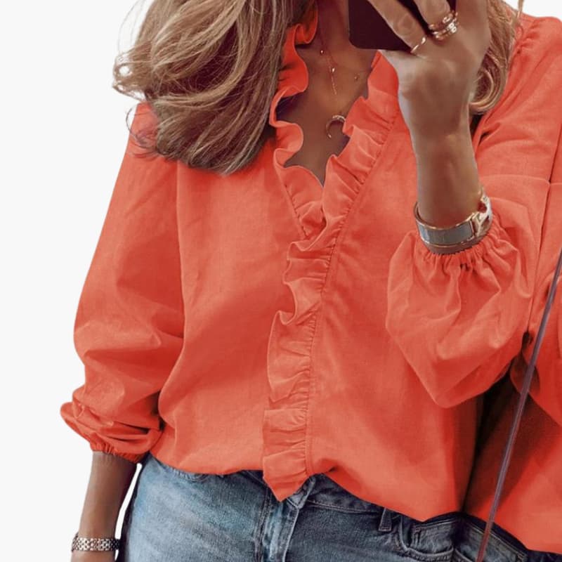 Damenbluse Regular Fit mit V-Ausschnitt und Rüschen Freizeit