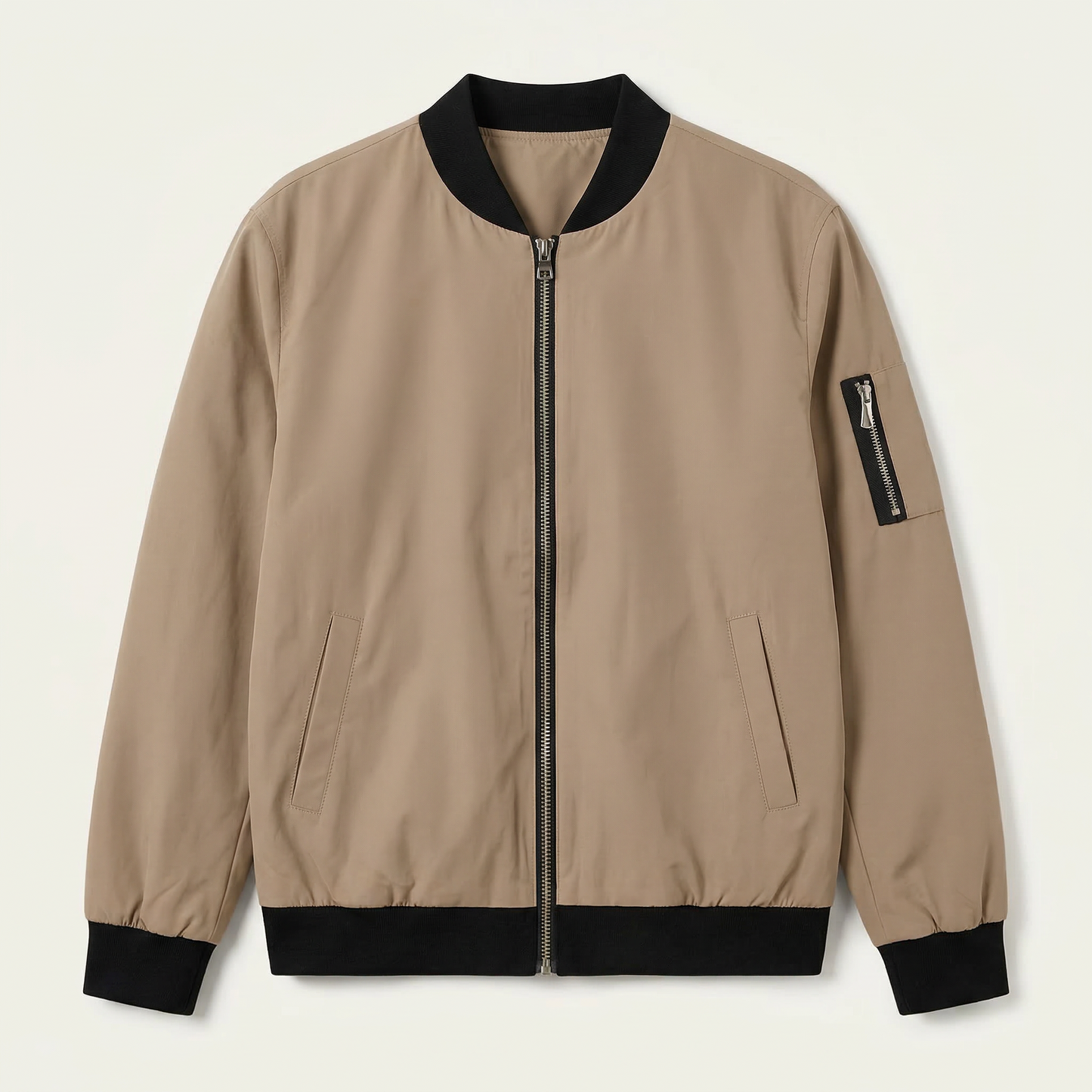 Women’s Bomber Jacket – Zip-Front Ribbed Collar Design