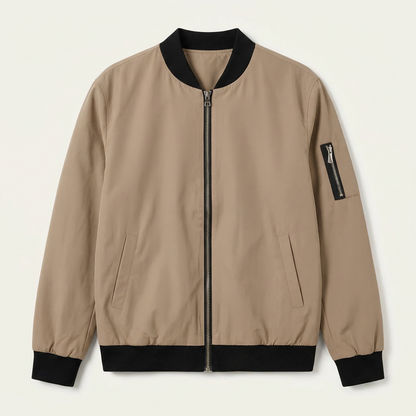 Women’s Bomber Jacket – Zip-Front Ribbed Collar Design