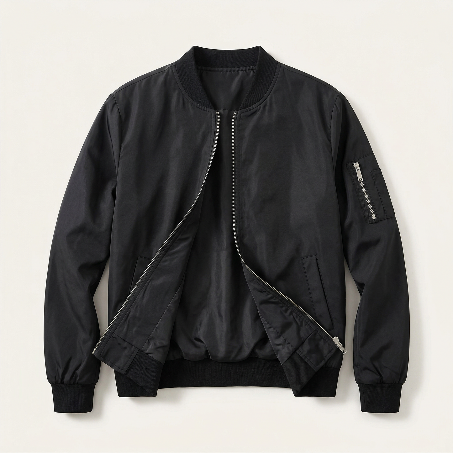Women’s Bomber Jacket – Zip-Front Ribbed Collar Design
