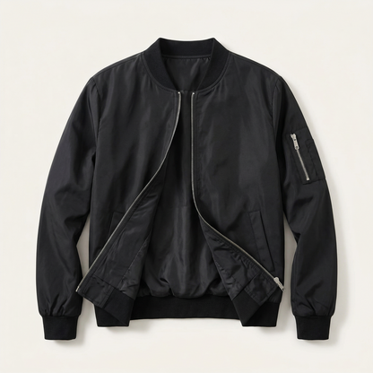 Women’s Bomber Jacket – Zip-Front Ribbed Collar Design