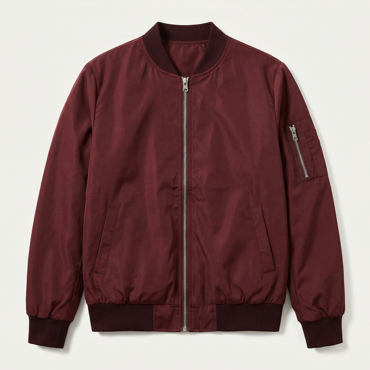 Women’s Bomber Jacket – Zip-Front Ribbed Collar Design