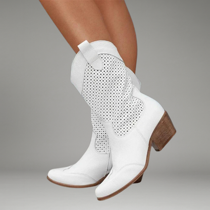 Women’s Cowboy Boots with Side Zipper and Stitched Upper