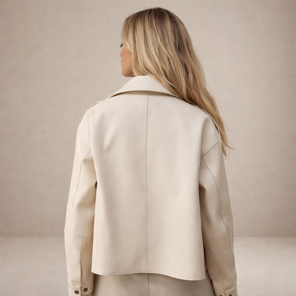 Women’s Cropped Biker Jacket with Belted Waist