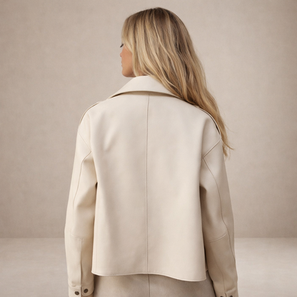 Women’s Cropped Biker Jacket with Belted Waist