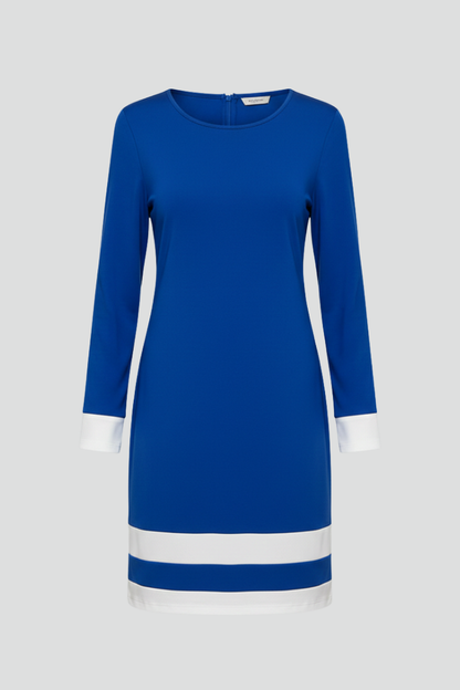 Women's Dress with Round Neckline and Contrast Finish in Royal Blue | Roselva