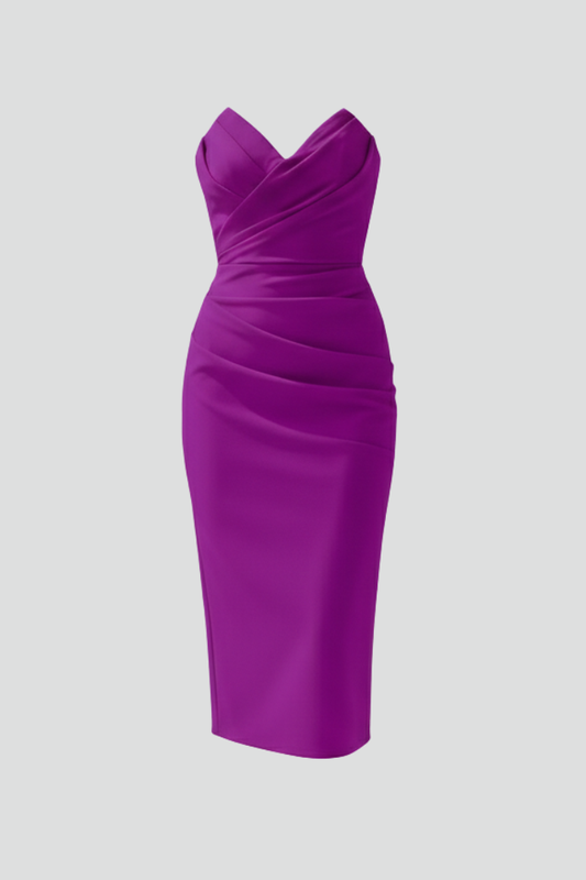 Women's Strapless Ruched Skirt Midi Dress