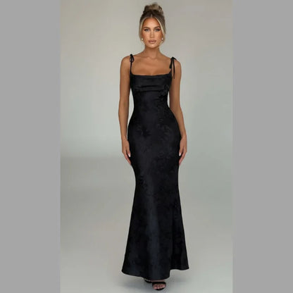 Women’s Graceful Draped Maxi Dress – Sleek Evening Look with Tie Detail