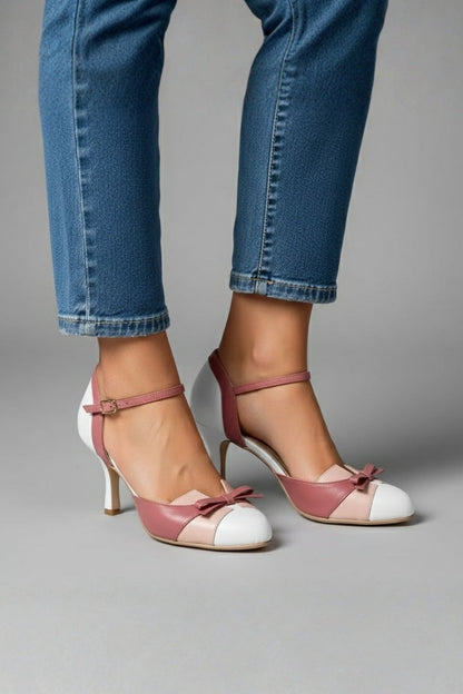 Women's Heels with Ankle Strap and Pointed Toe in Pink and Blue - View 6.0 | Roselva