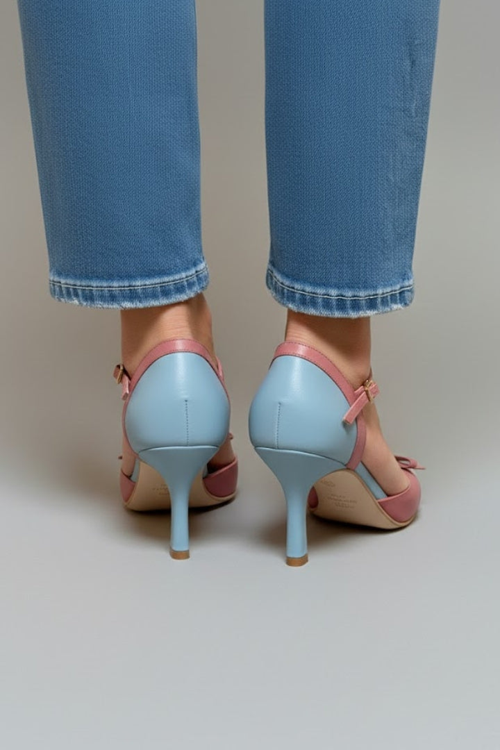 Women's Heels with Ankle Strap and Pointed Toe in Pink and Blue - View 5.0 | Roselva