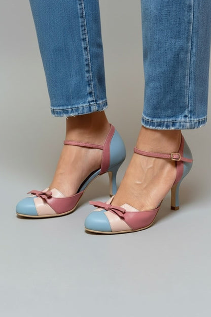 Women's Heels with Ankle Strap and Pointed Toe in Pink and Blue - View 4.0 | Roselva