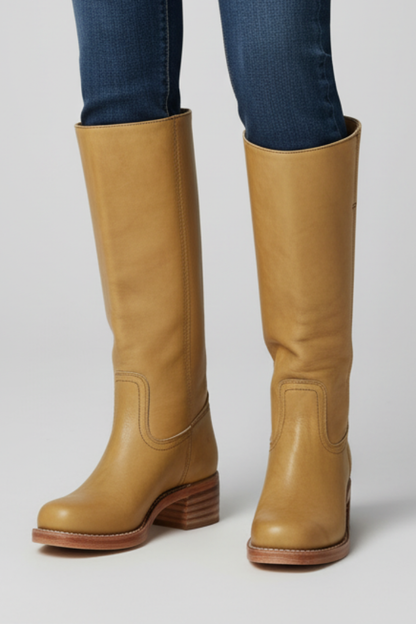 Women's Knee-High Boots with Round Toe and Block Heel in Brown - View 6.0 | Roselva