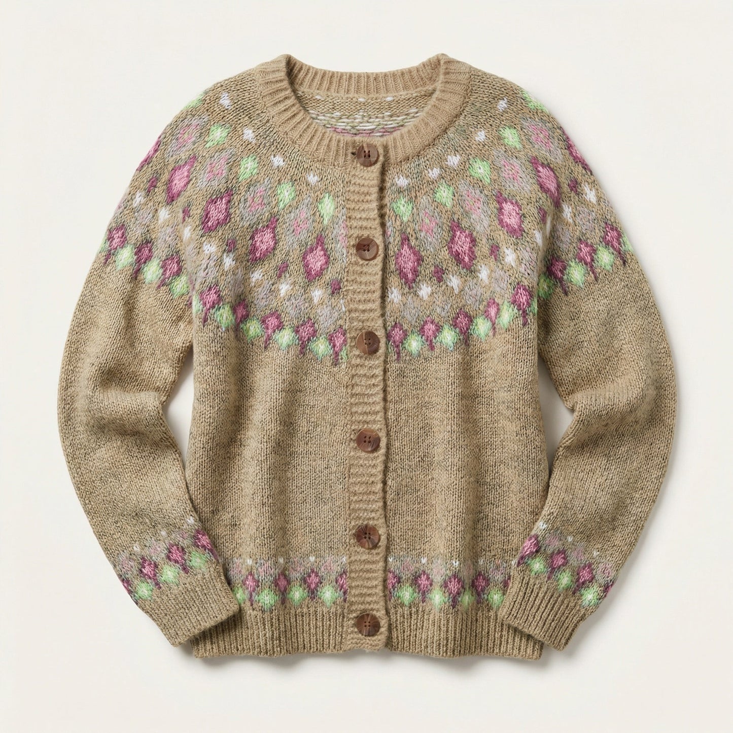 Women’s Knit Cardigan – Button-Front Design with Patterned Detail