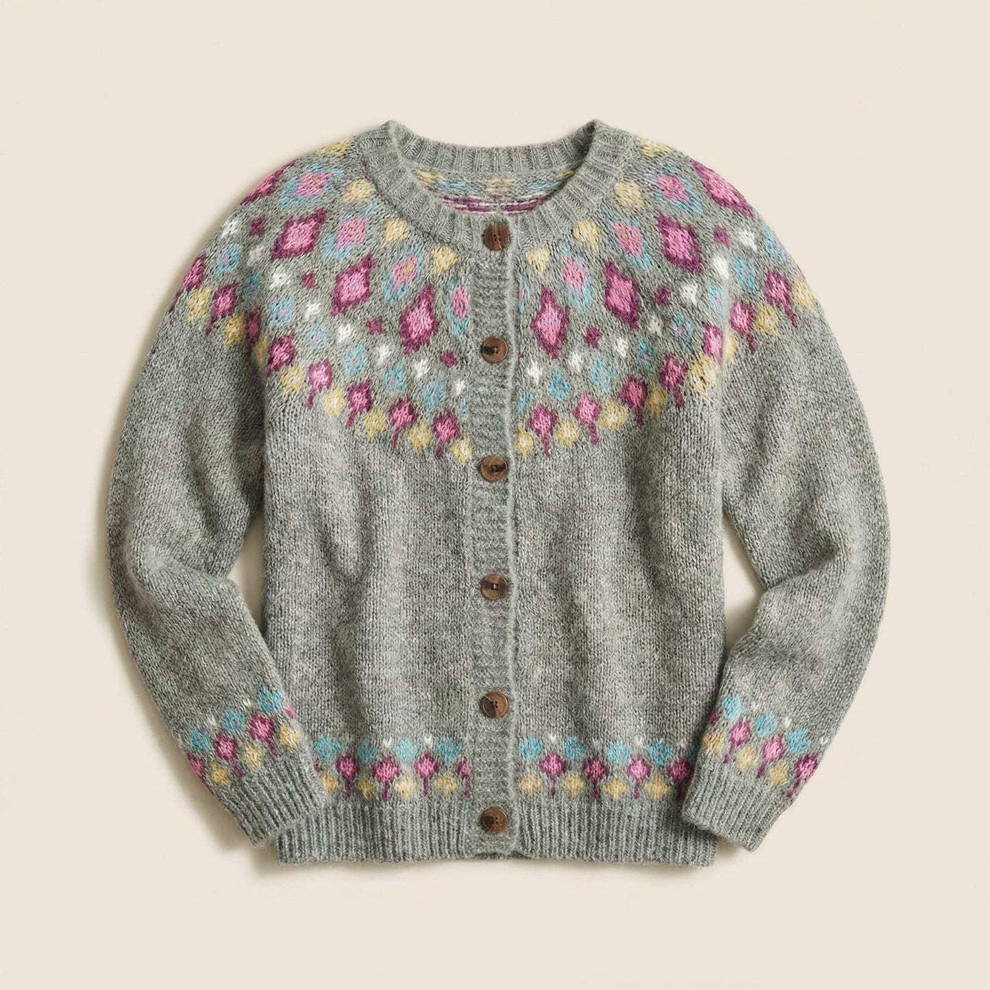 Women’s Knit Cardigan – Button-Front Design with Patterned Detail