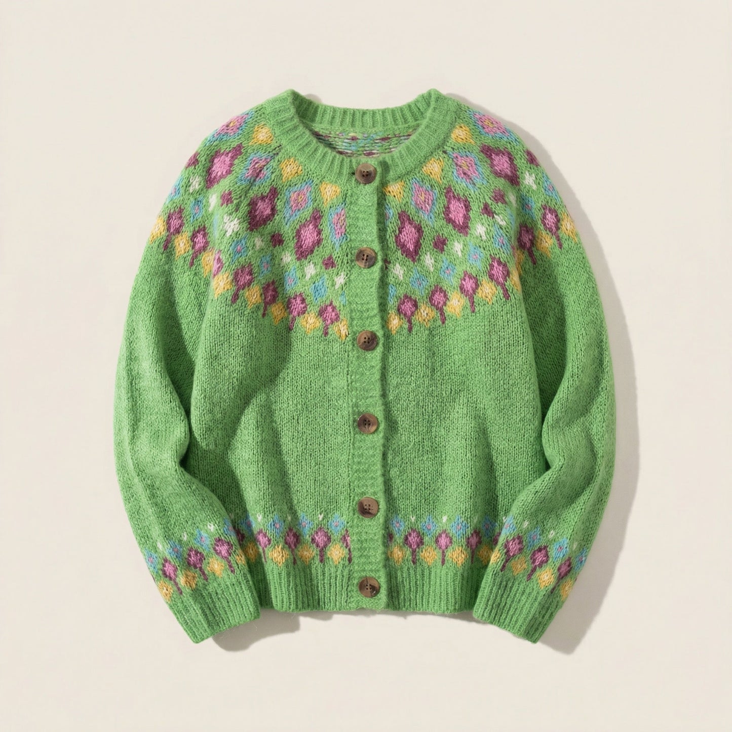 Women’s Knit Cardigan – Button-Front Design with Patterned Detail