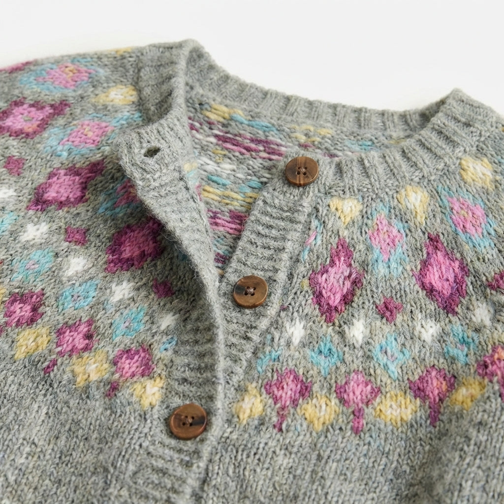 Women’s Knit Cardigan – Button-Front Design with Patterned Detail