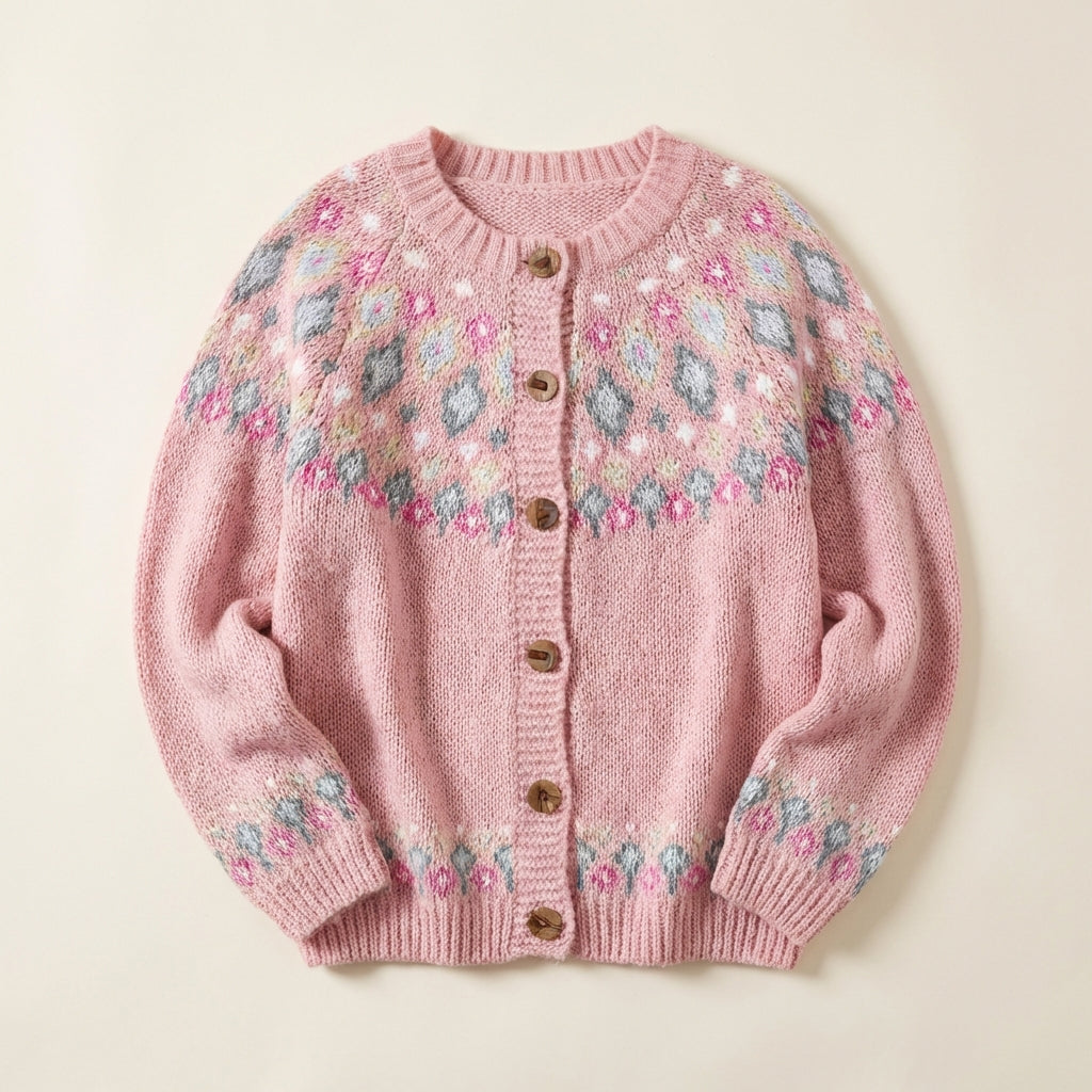 Women’s Knit Cardigan – Button-Front Design with Patterned Detail