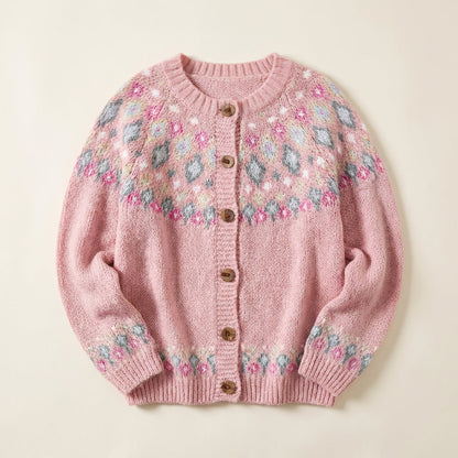 Women’s Knit Cardigan – Button-Front Design with Patterned Detail