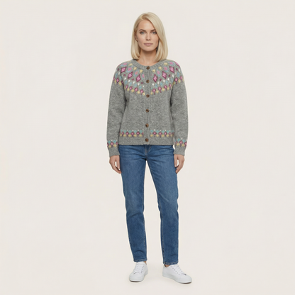 Women’s Knit Cardigan – Button-Front Design with Patterned Detail