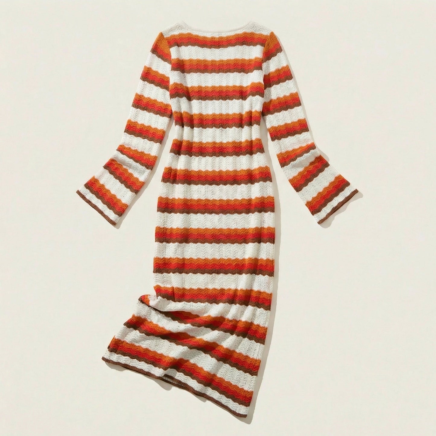 Women’s Knit Maxi Dress – Long-Sleeve Striped Design