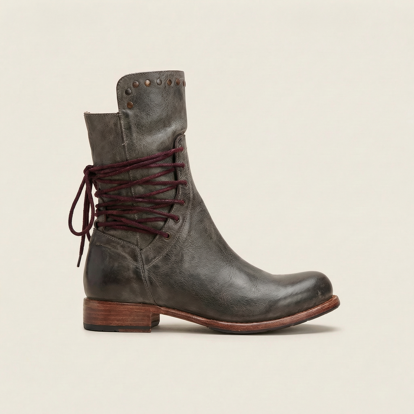 Women’s Lace-Up Ankle Boots – Low Heel Design