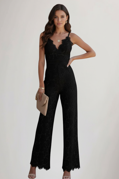 Women's Lace Jumpsuit with V-Neck in White - View 6.0 | Roselva