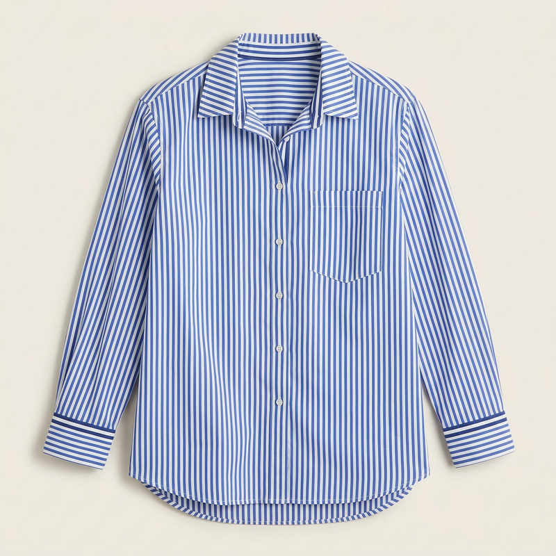 Women’s Long-Sleeve Shirt – Button Front Striped Design