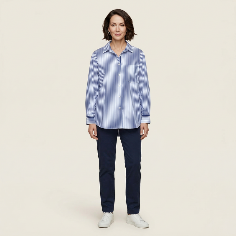 Women’s Long-Sleeve Shirt – Button Front Striped Design